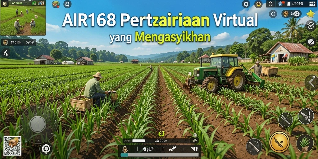 Tangkapan layar gameplay AIR168 menampilkan kebun bertani yang indah dan aktif.