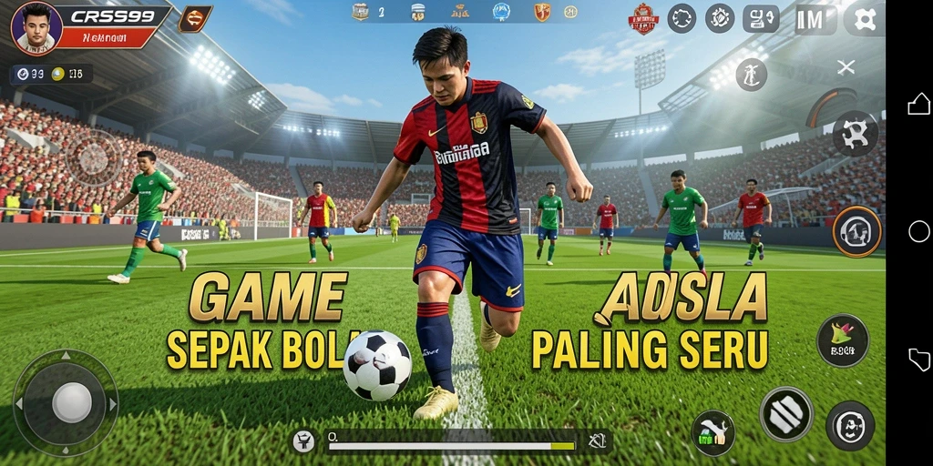 Screenshot CRS99 menampilkan momen mendebarkan dari pertandingan sepak bola.
