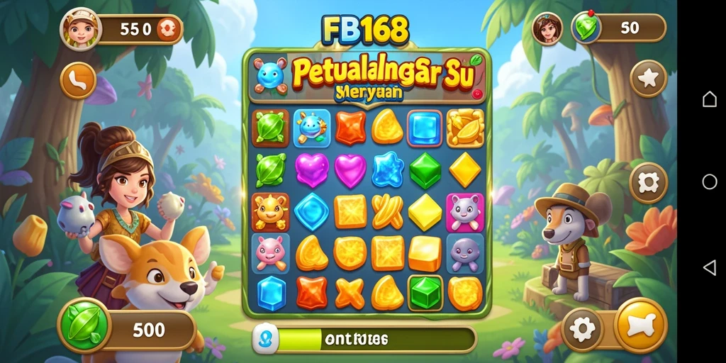 Tampilan gameplay FB168 yang menarik dalam permainan Match-3.