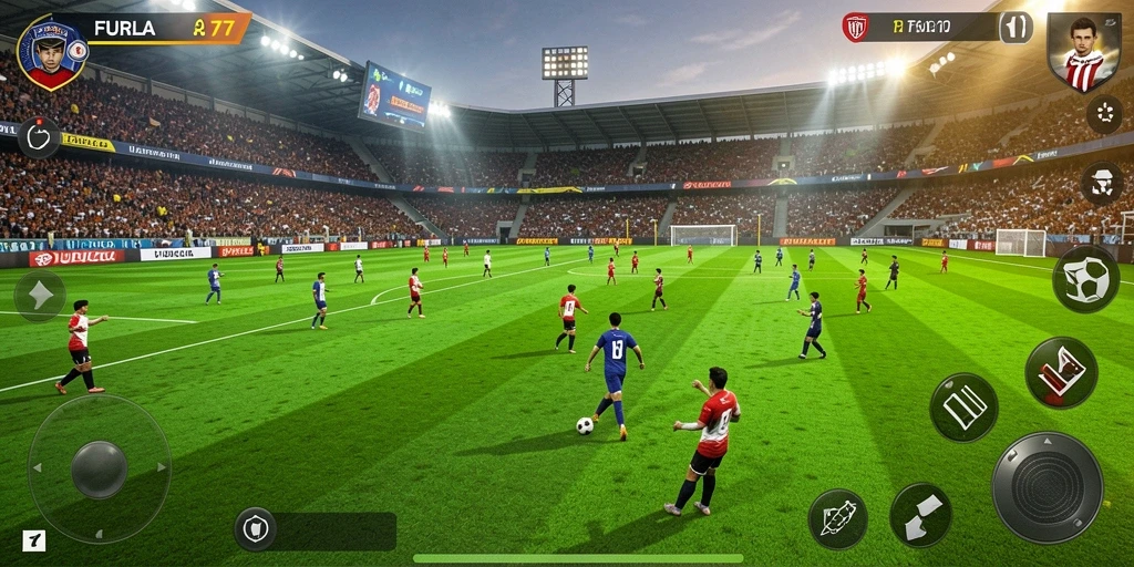 Screenshot utama FURLA77 menampilkan aksi seru di lapangan football.