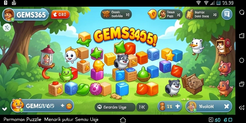 Menampilkan gameplay seru GEMS365 dengan puzzle menantang.