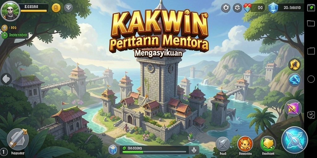 Tampilan gameplay KAKWIN dengan menara pertahanan yang strategis.