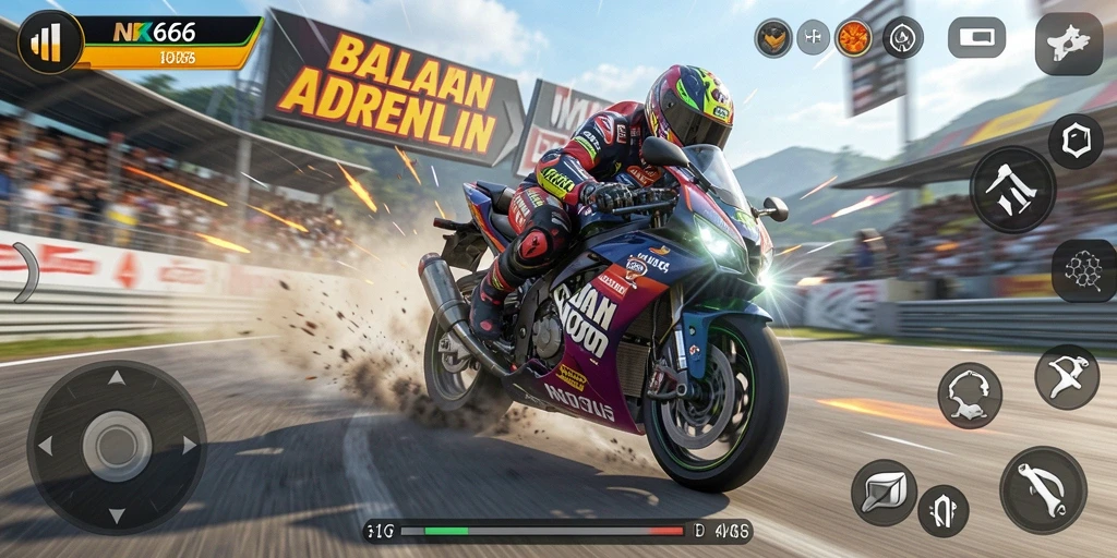 Gameplay seru NK666 dengan balapan motor mendebarkan.
