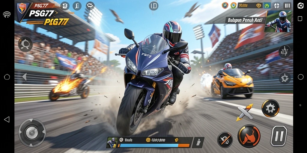 Gameplay mendebarkan dalam balapan motor nyata.